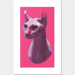 purple sphynx cat head pixel art Posters and Art